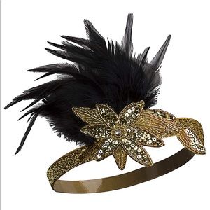 Gold Black 1920s Flapper Headband Great Gatsby